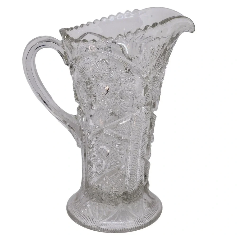 Vintage 1906 EAPG Cambridge Fernland #2635 Sunburst Snowflake Clear Pitcher 9.75